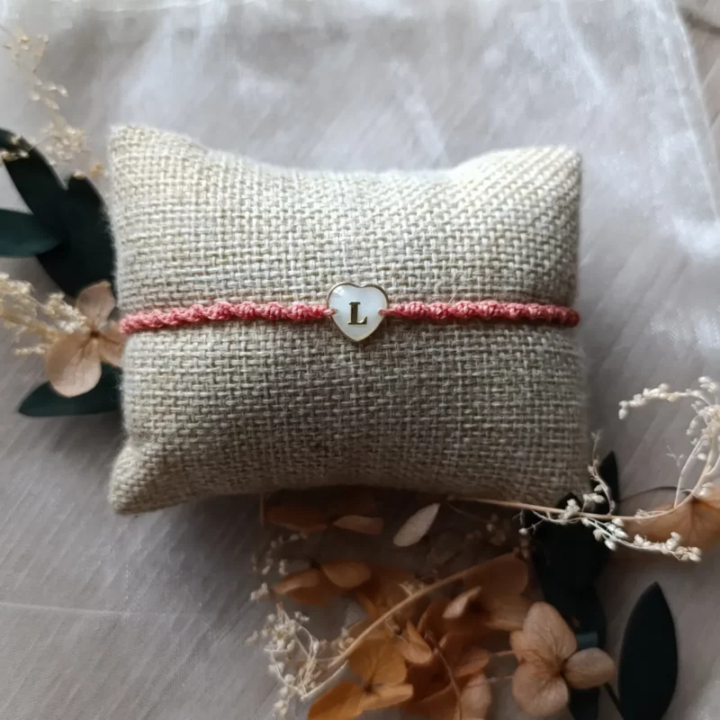 Bracelet lait maternel macramé coeur - Gold filled
