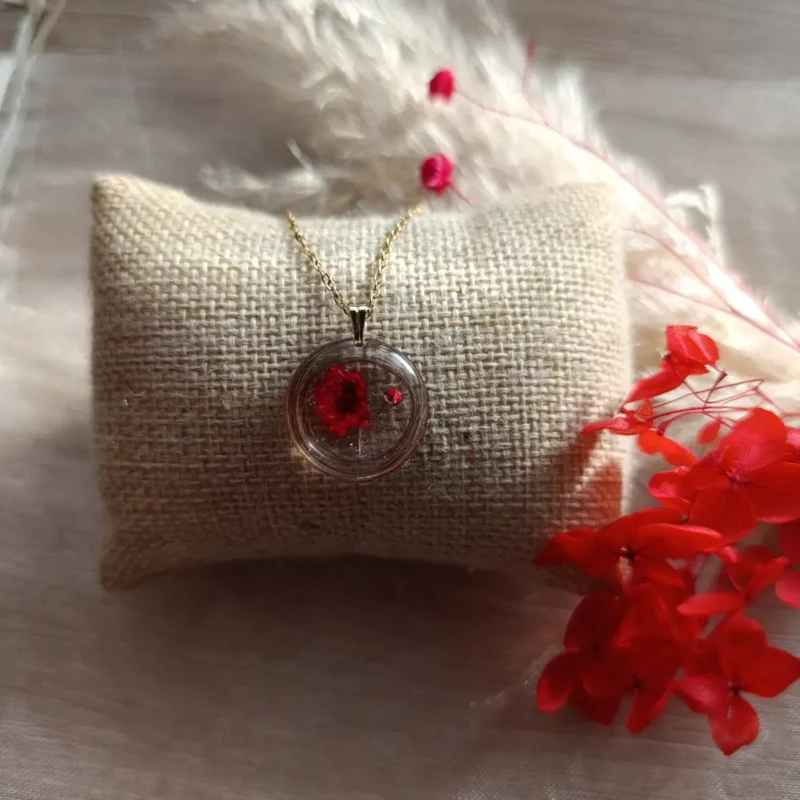 Collier souvenir fleuri – mèche de cheveux ou poils d’animaux – Acier inoxydable