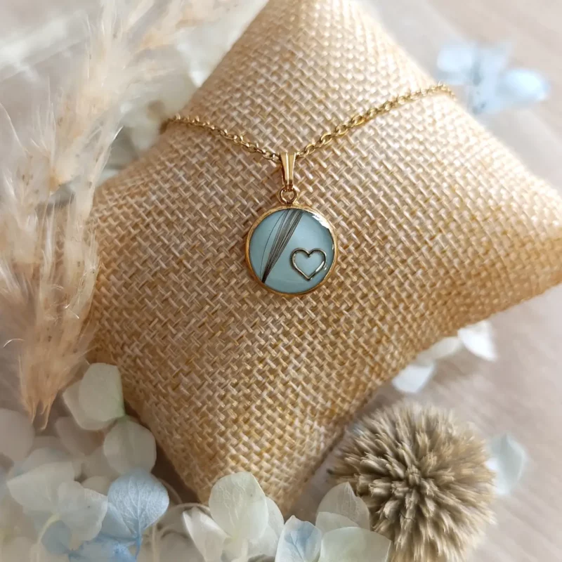 Pendentif souvenir fond coloré avec mèche de cheveux - Acier inoxydable